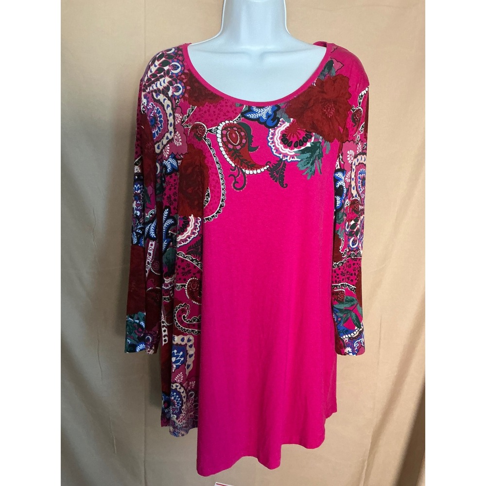 JM Collection Tunic Top Women XL Pink Excellent Floral Paisley 3/4 Sleeve Scoop
